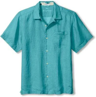 Tommy Bahama Sea Glass Linen Short Sleeve Camp Shirt - Belle Blue