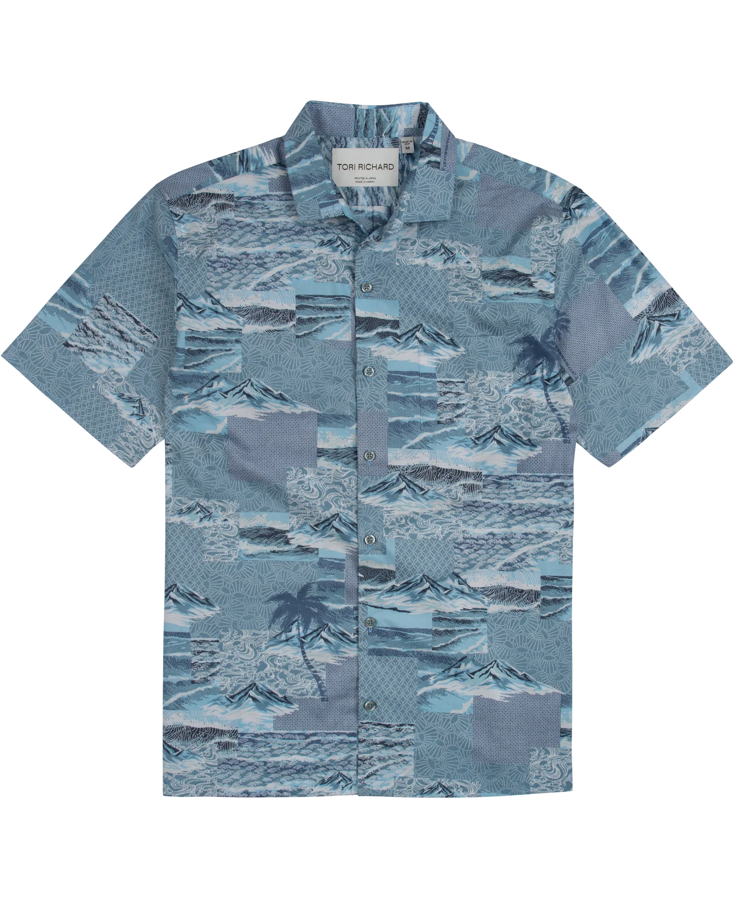 Tori Richard Sashiko Waves Cotton Lawn Camp Shirt - Silver Blue