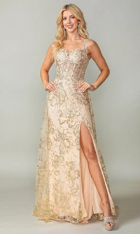 flowy prom dressesDancing Queen 4379 - Floral Glitter Sweetheart Prom Dress