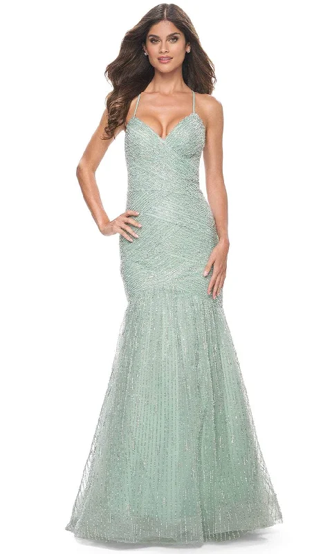 prom dresses for winterLa Femme 32026 - Open Lace Up Prom Dress