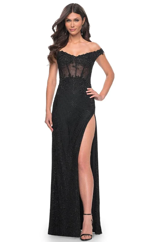 affordable prom dressesLa Femme 32116 - Off Shoulder Sheath Prom Dress