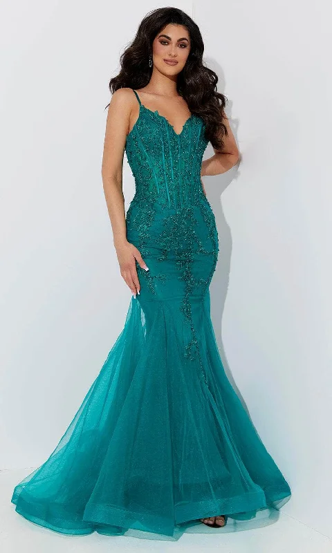 long prom dressesJasz Couture 7539 - Embroidered Trumpet Prom Dress