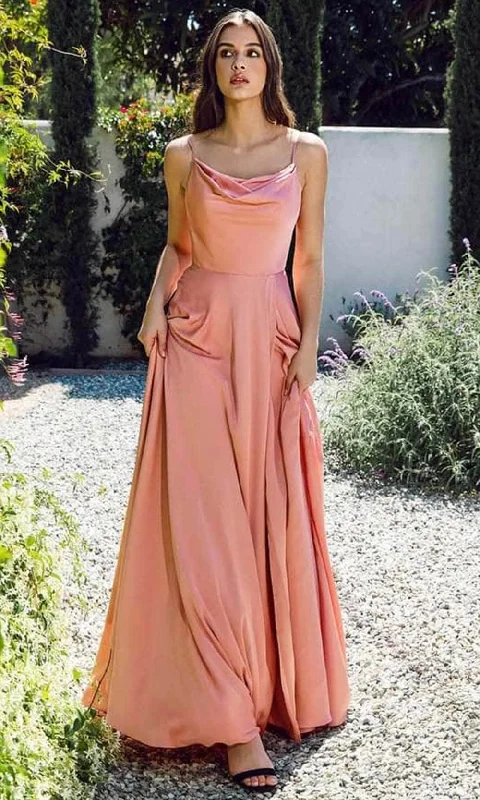 mermaid prom dressesEureka Fashion - 9916 Cowl Neck Satin A-Line Prom Gown