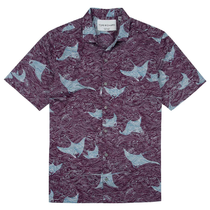 Tori Richard Manta Waves Cotton Lawn Camp Shirt - Wine