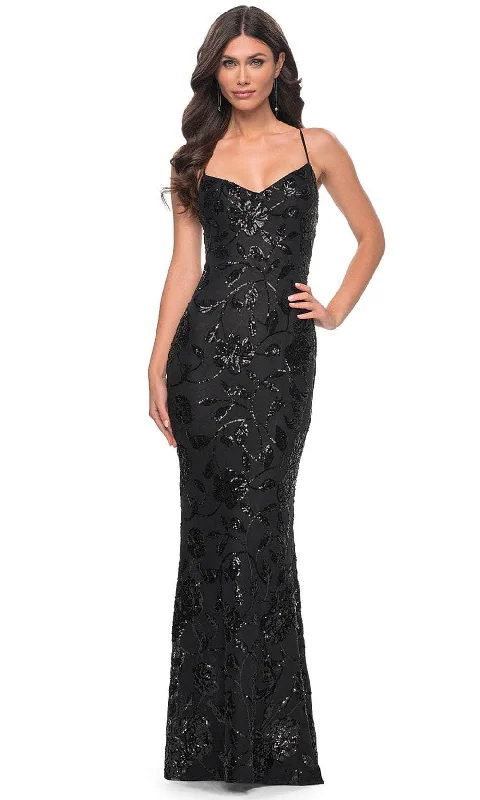 prom dresses with sequin detailingLa Femme 32415 - Sequin Lace-Up Back Prom Gown