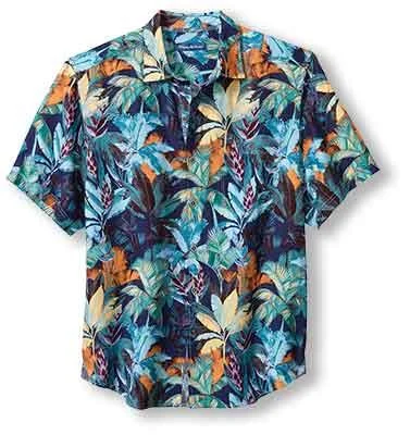 Tommy Bahama Sand Linen Fuego Palms Camp Shirt - Blue Jean