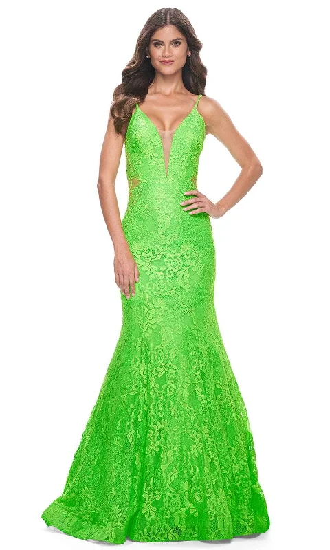 geometric print prom dressesLa Femme 32314 - Illusion Sides Mermaid Prom Gown