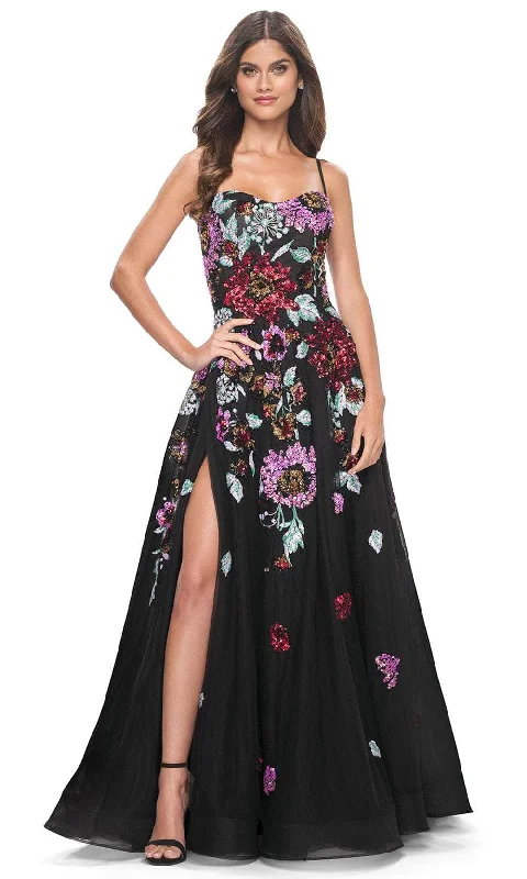 prom dresses for tall girlsLa Femme 32019 - Sweetheart Neck Floral Sequin Prom Gown