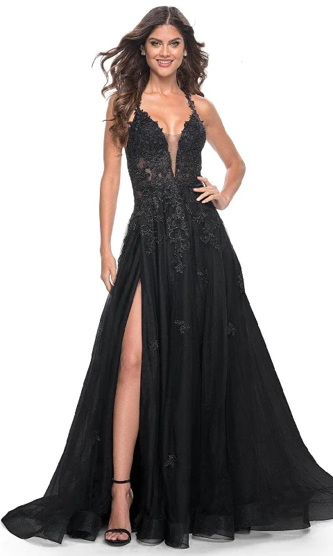 prom dress cleaningLa Femme 32022 - Lace Appliqued A-Line Prom Dress