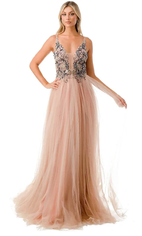 halter prom dressesAspeed Design L2781A - Plunging V-Neck Beaded Prom Dress