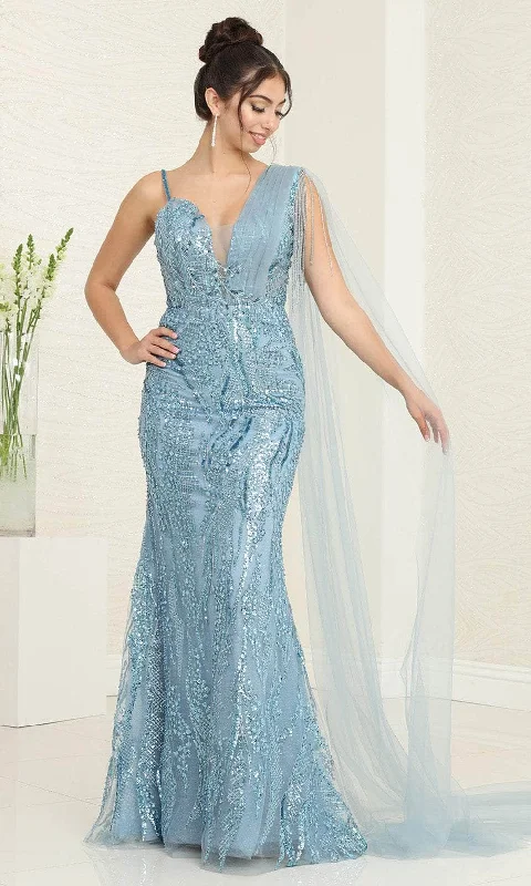 prom dresses with illusion panelsMay Queen RQ8066 - Beaded Plunged V-Neck Prom Gown