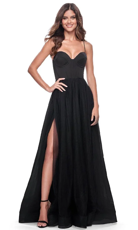 two-piece prom dressesLa Femme 32065 - Bustier High Slit Prom Dress