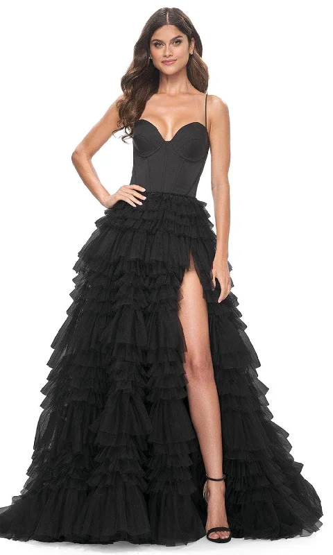 elegant prom dressesLa Femme 32071 - Sweetheart Ruffled Skirt Prom Dress