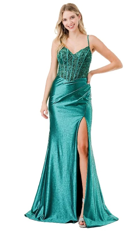 metallic prom dressesAspeed Design L2900P - Embroidered Corset Prom Dress