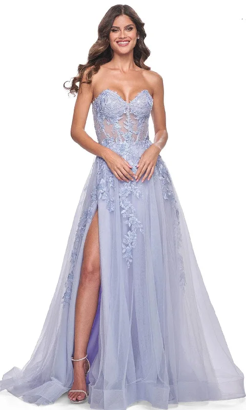 mid-length prom dressesLa Femme 32082 - Strapless Applique Prom Dress