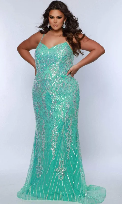 prom dresses for plus-size figuresSydney's Closet SC7366 - Spaghetti Strap Fitted Prom Dress