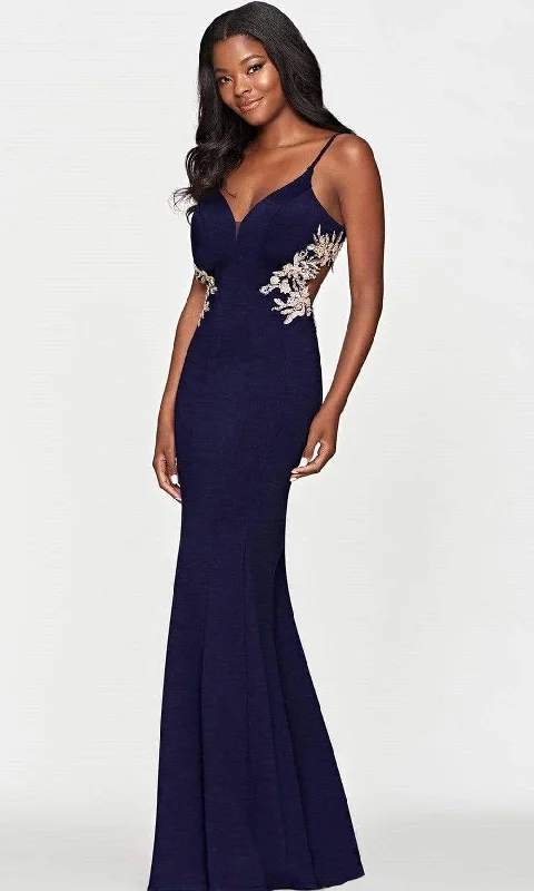 mid-length prom dressesFaviana - S10668 Floral Applique Sheath Prom Gown