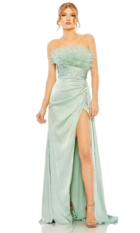 prom dresses with beaded accentsMac Duggal 11690 - Strapless Feather Detail Prom Gown