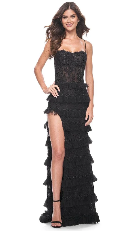 corset prom dressesLa Femme 32113 - Lace Tiered Ruffle Prom Gown