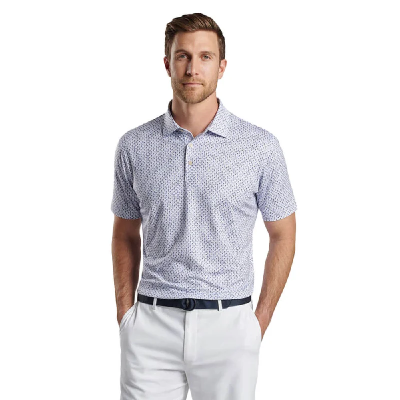 Peter Millar Pina Skullada Performance Jersey Polo Shirt - White/Sport Navy