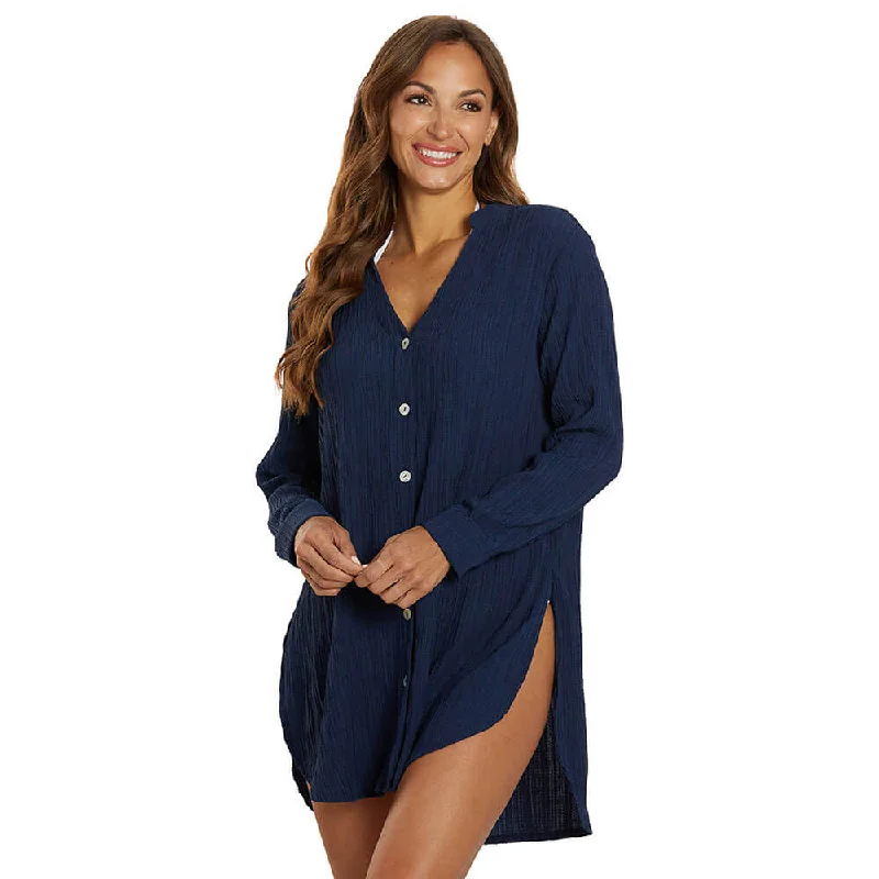 J Valdi Oaxaca Big Shirt Tunic Coverup - Navy