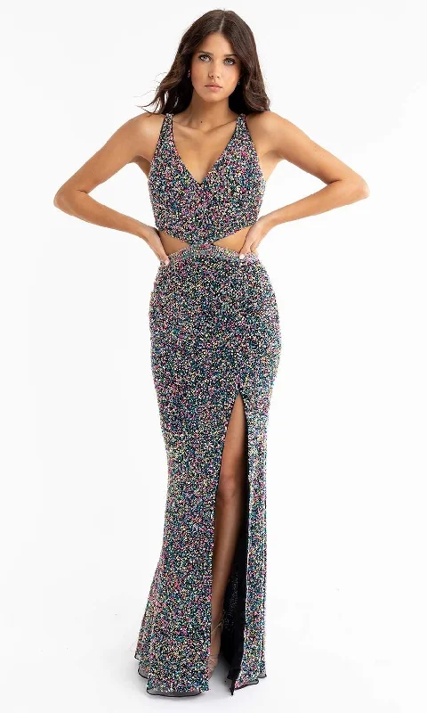 modern prom dressesPrimavera Couture - 3744 Sequined Cutout Sheath Prom Gown