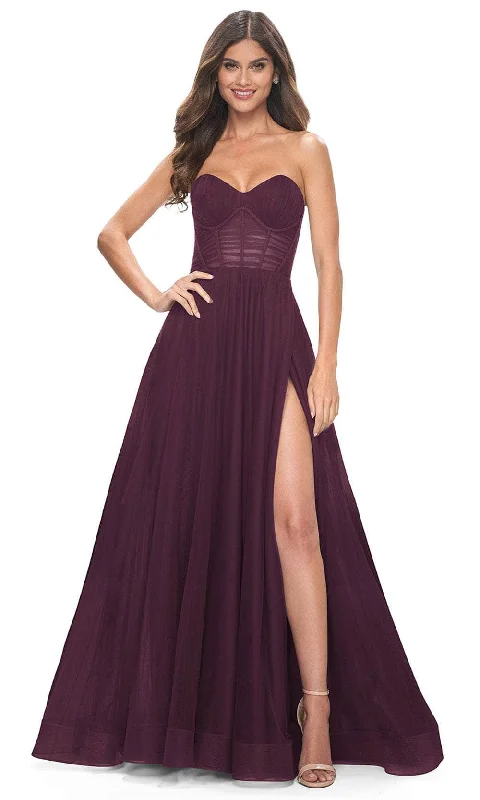 sparkly prom dressesLa Femme 31971 - Tulle High Slit Prom Dress