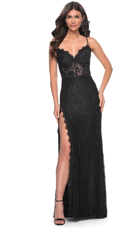 convertible prom dressesLa Femme 32080 - Fitted Scallop Lace Prom Gown