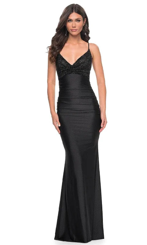 prom dress alterationsLa Femme 32319 - Rhinestone V-Neck Prom Gown