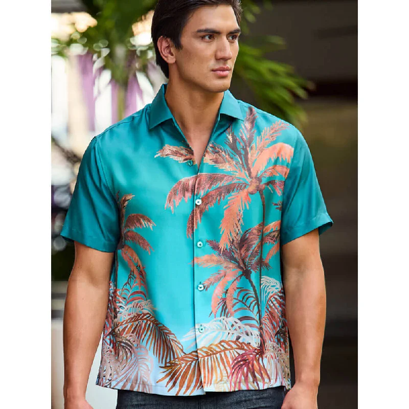 Tori Richard Twilight Palm Camp Shirt - Teal