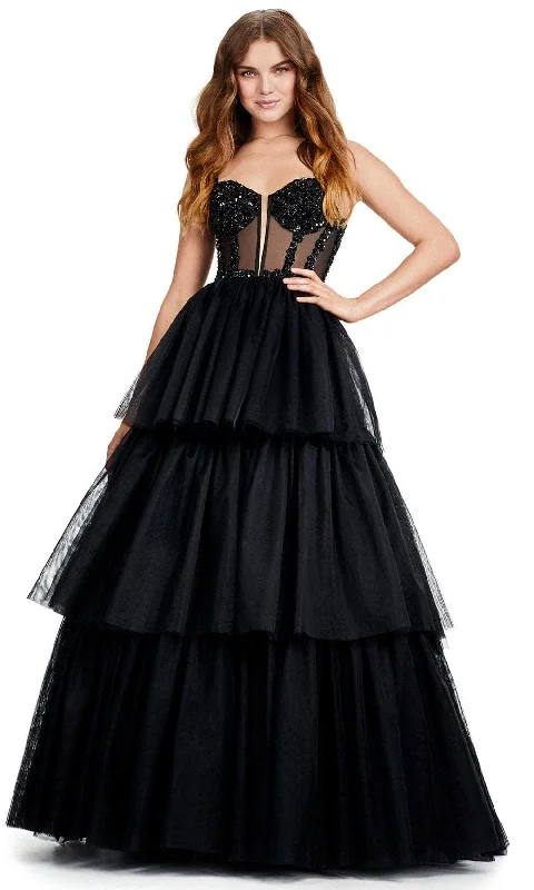 flowy prom dressesAshley Lauren 11462 - Beaded Corset Tulle Prom Dress