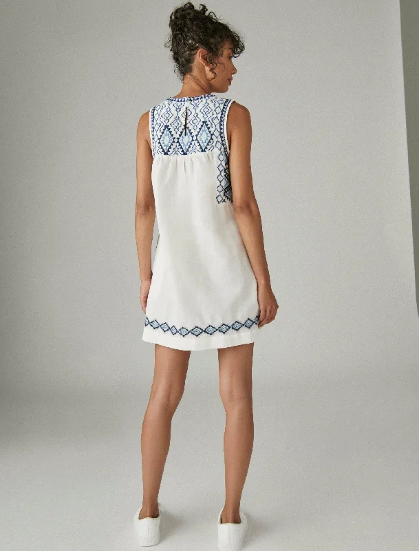 Sleeveless Dress CroppedLucky Brand Womens Embroidered Sleeveless Dress