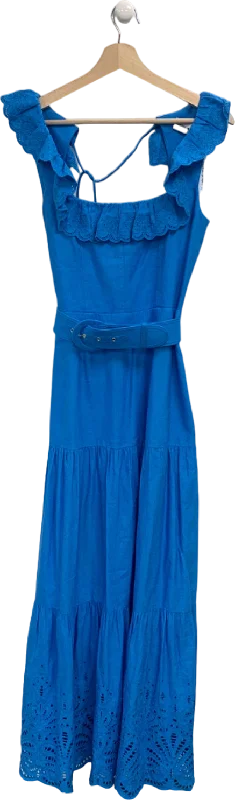 Sleeveless Dress In DenimRebecca Vallance Blue Ruffled Sleeveless Dress UK 8