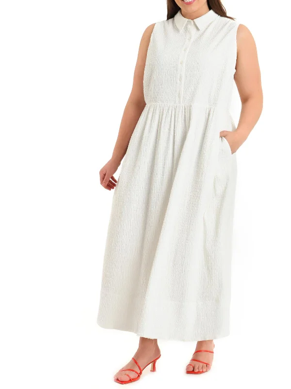 Sleeveless Dress VintagePlus Womens Textured Sleeveless Shirtdress