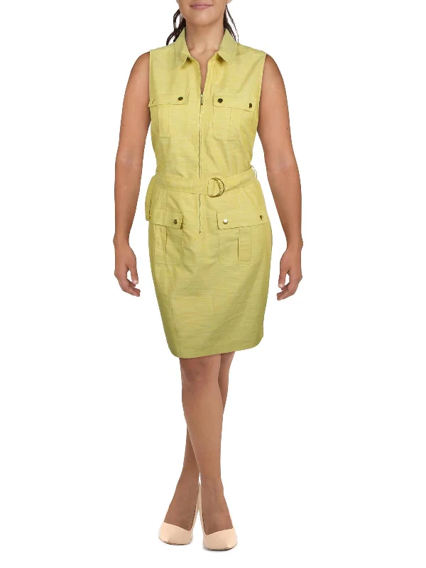 Sleeveless Dress With Halter NeckWomens Zip-Front Sleeveless Shirtdress