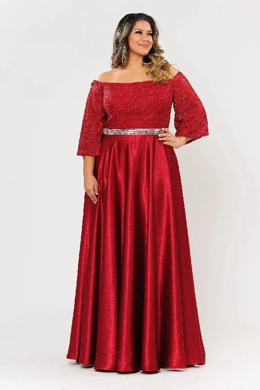 maxi dresses under $100Plus Size Long Off Shoulder Dress with Sleeves by Poly USA W1008