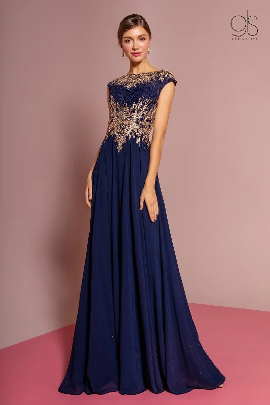 maxi dresses with sequined detailsLong Cap Sleeve Dress with Lace Bodice by Elizabeth K GL2519