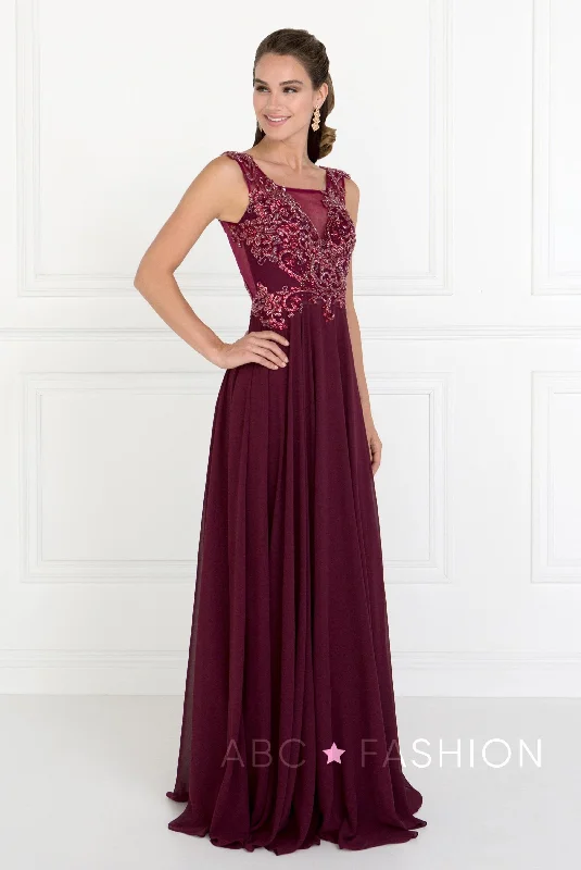 maxi dresses with adjustable strapsLong Dress with Beaded Illusion Bodice by Elizabeth K GL1566