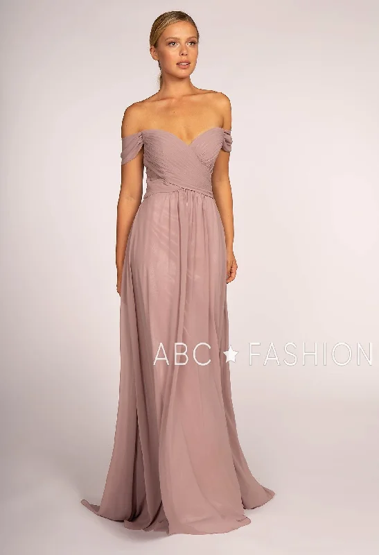 maxi dresses under $50Pleated Long Off Shoulder Chiffon Dress by Elizabeth K GL2550