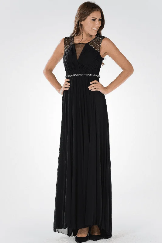 maxi dresses for formal eventsLong Ruched Dress with Sheer Back by Poly USA 7514