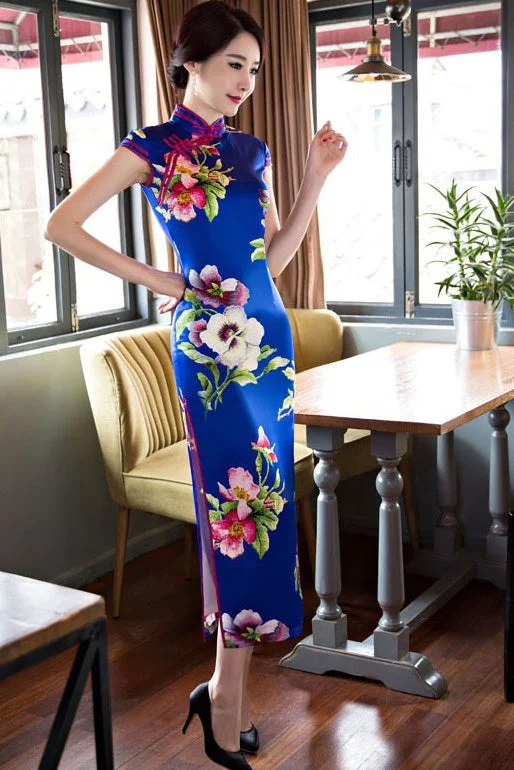 floral print maxi dressesFloral Print Long Qipao Dress