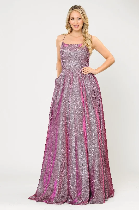 maxi dresses for winter (with tights)Long Iridescent Glitter Dress with Open Corset Back by Poly USA 8574