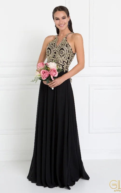 maxi dresses under $100Long Open Back Chiffon Dress by Elizabeth K GL1526