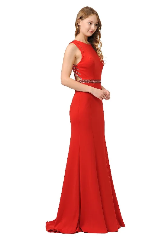 maxi dresses with buttonsLong Trumpet Dress with Beaded Strappy Back by Poly USA 8230