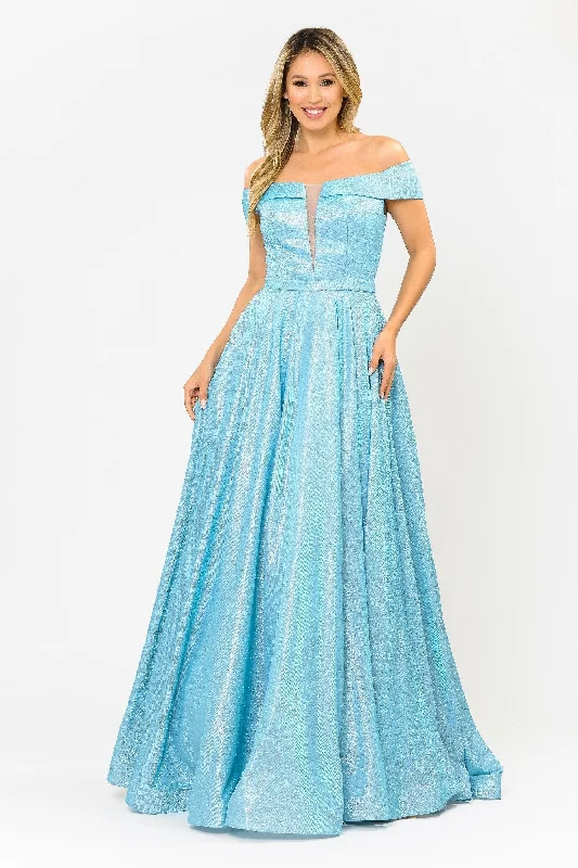 maxi dresses for summerIridescent Glitter Long Off the Shoulder Dress by Poly USA 8464