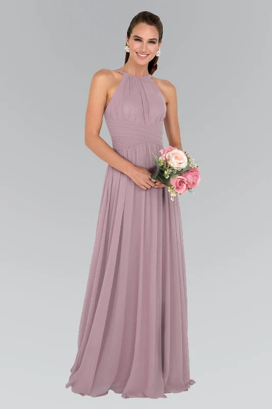 cotton maxi dressesChiffon High-Neck Ruched Long Mauve Dress by Elizabeth K GL1524