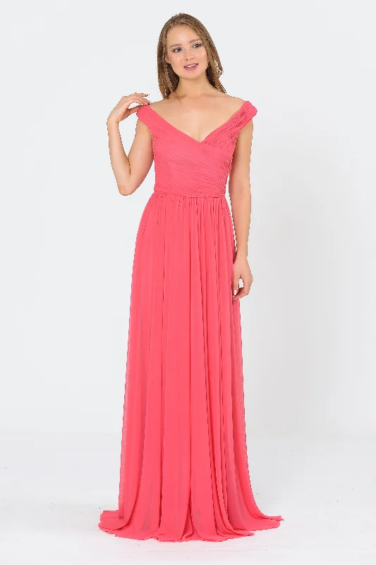 maxi dresses for cool weatherLong Ruched Off the Shoulder Dress by Poly USA 8398