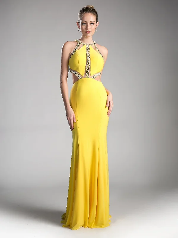 maxi dresses with front pocketsLong Fitted Dress with Cut Outs by Cinderella Divine 62139