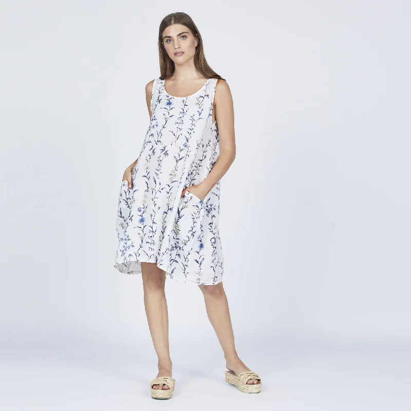 Sleeveless Dress With Balloon Sleeves (detachable)Sleeveless Floral Linen Dress