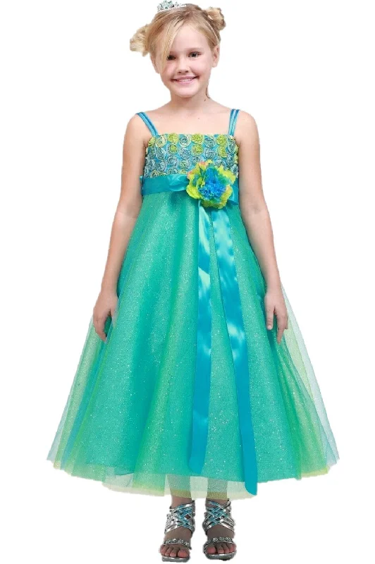 maxi dresses for cool weatherGirls Long Two Tone Glitter Tulle Dress with Embroidered Top 4020